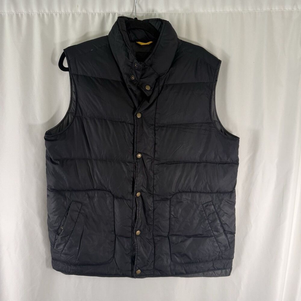 Lands' End Feather Down Puffer Vest Men's Medium Black Pockets Button Up